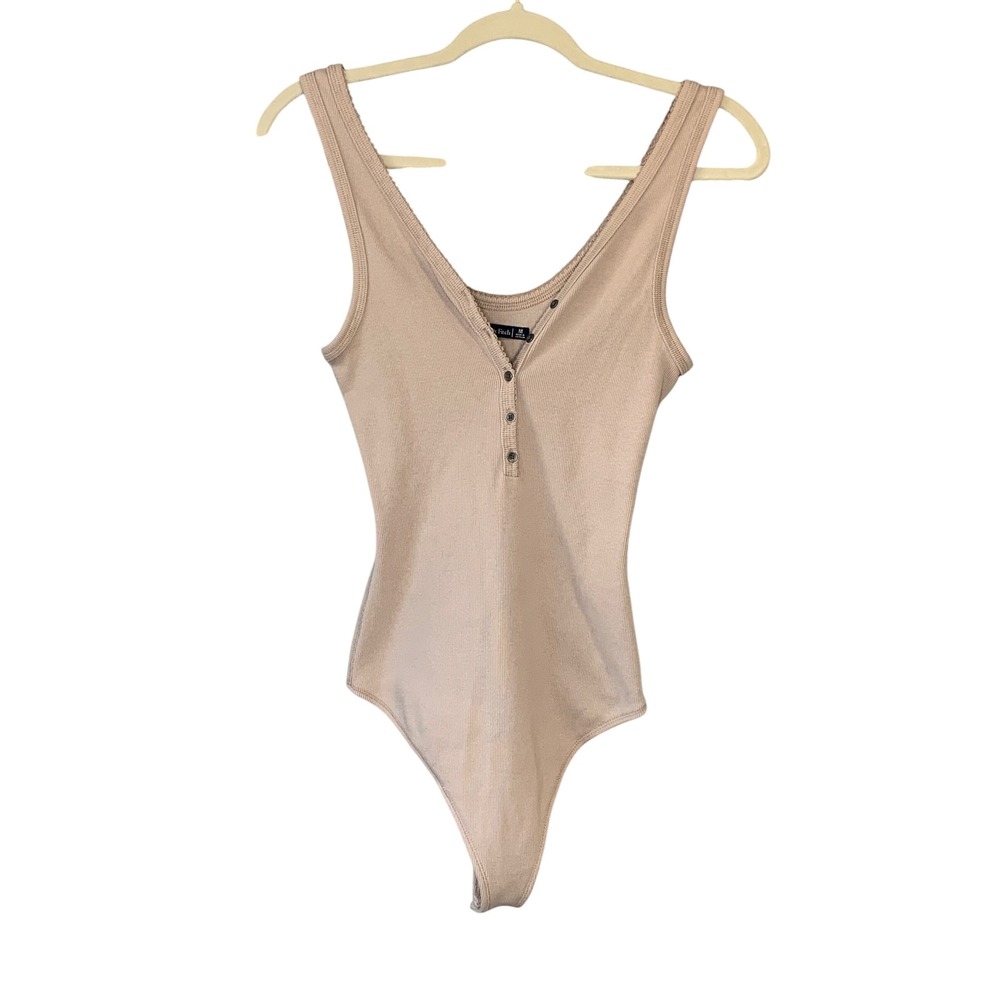 Abercrombie & Fitch Bodysuit‎ Tank Top Sleeveless Ribbed Henley Neutral Casual M